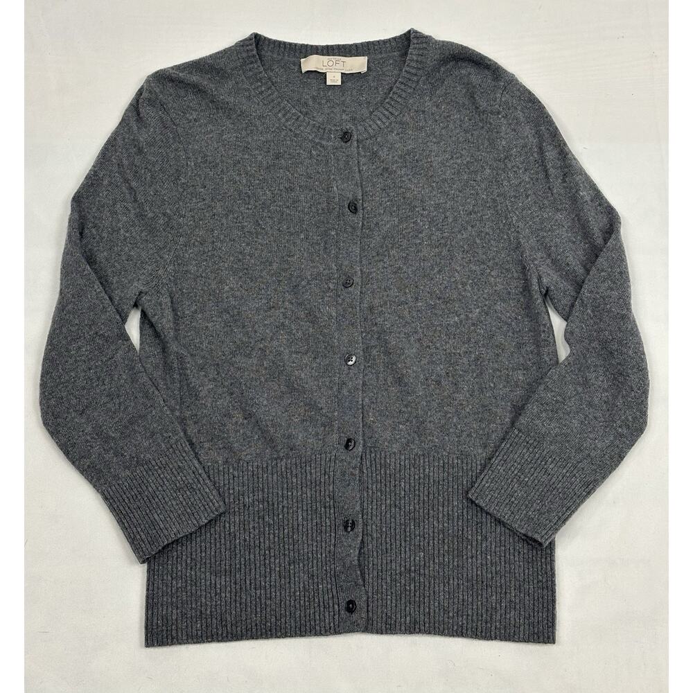 LOFT Women’s Luxury Italian Yarn Gray Long Sleeve Crew Neck Cardigan Size S